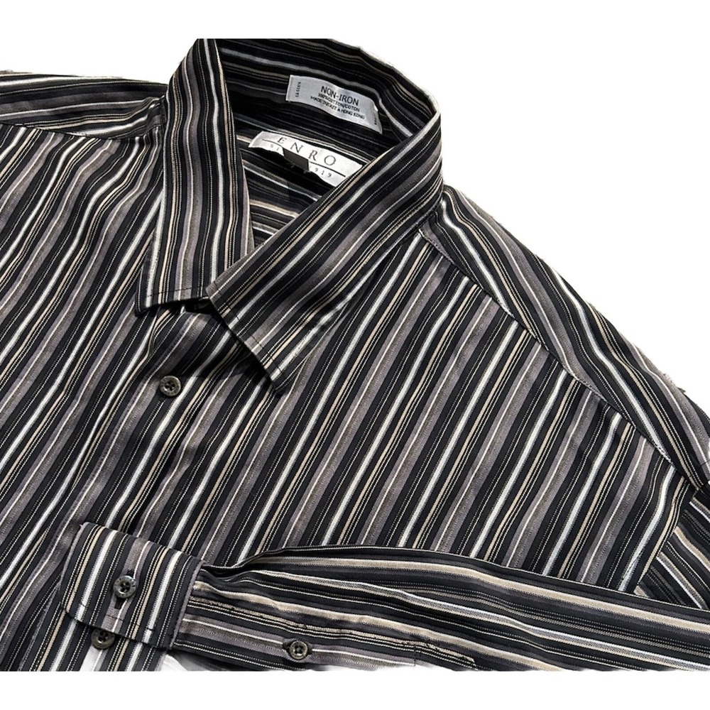ENRO Men's Dress Shirt Sz 2XL Long Sleeve Dk Brown Stripes, Non-Iron! Large Nice